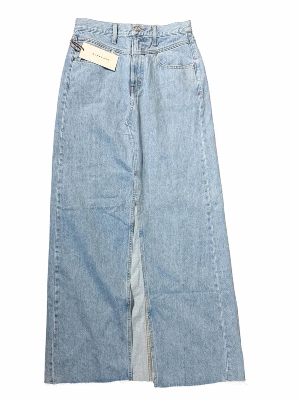 SLVRLAKE Dallas Jean Maxi Skirt 25 Front Slit Light Wash NWT Retails $299 - Picture 2 of 15